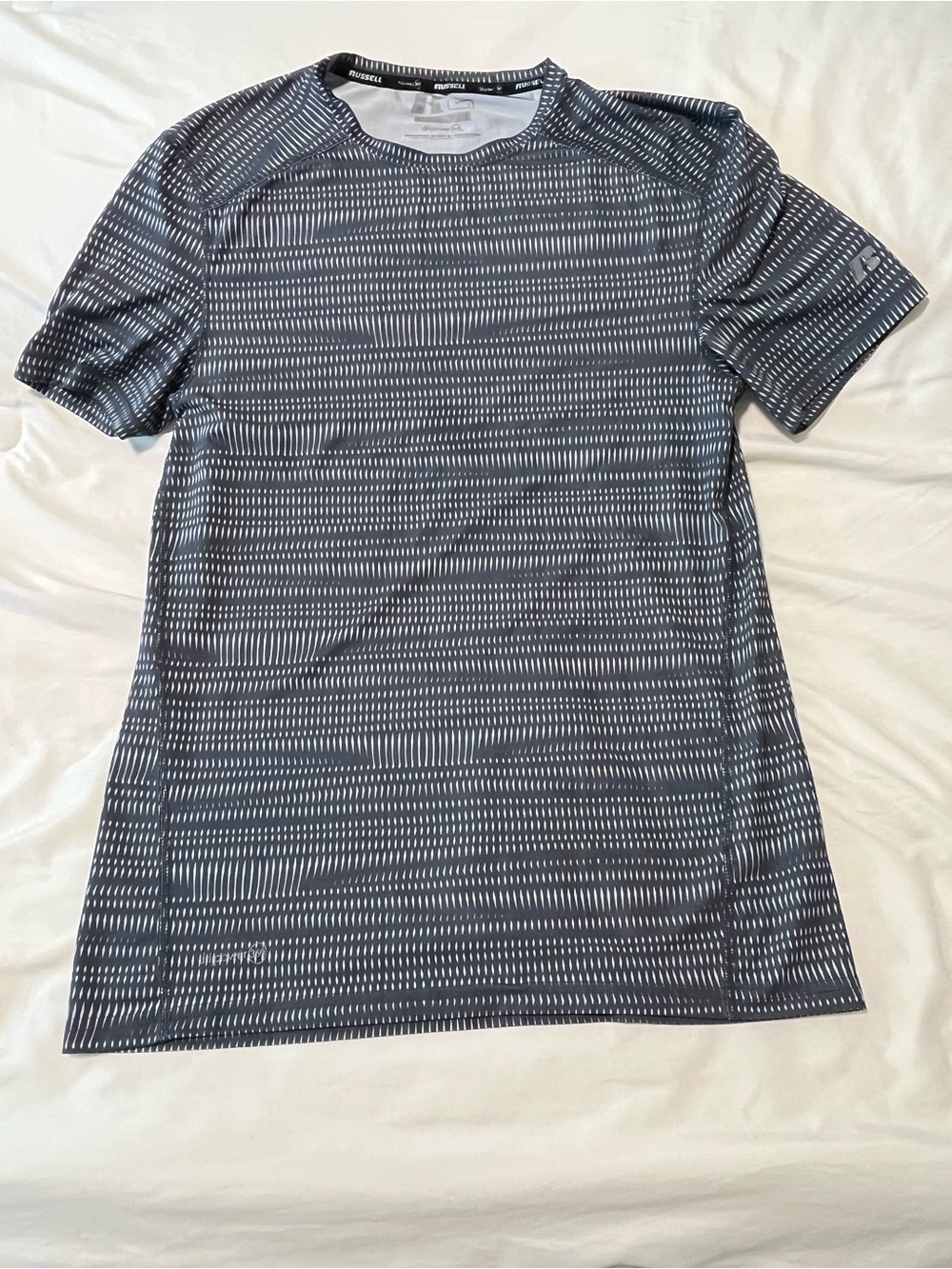 Russell Athletic Black and Gray Performance Tee with Subtle Stripe Size Small